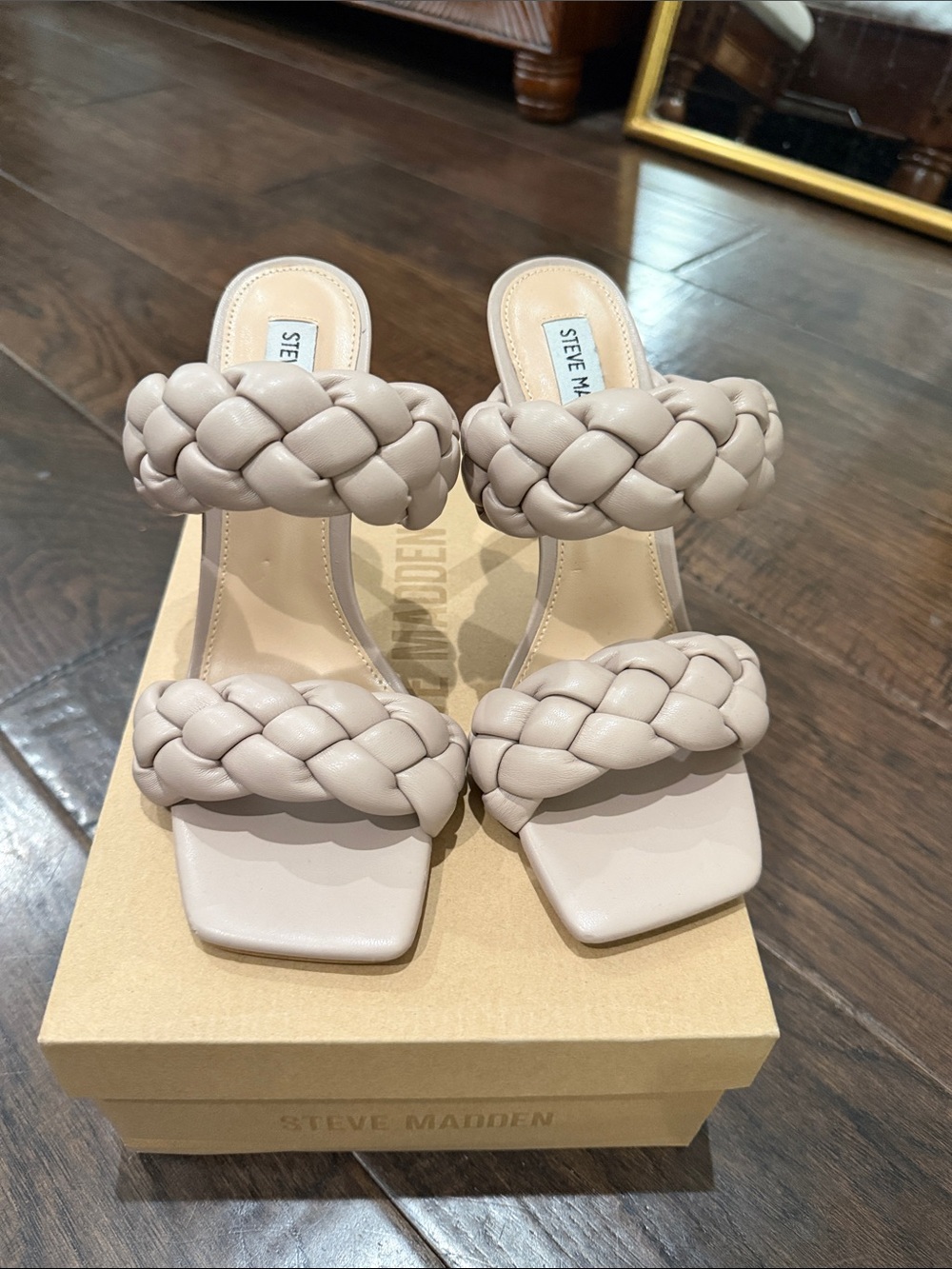Steve Madden Braided Double-Strap Heeled Heels — Tan/Taupe